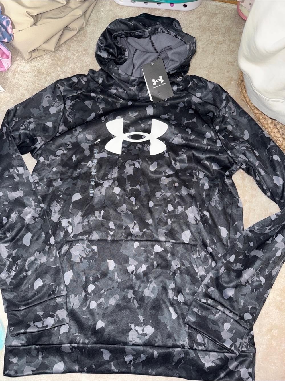 Under Armour Youth Black & Gray Camo Hoodie with White Logo